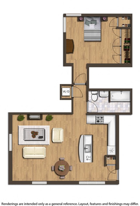 Floor plan for 1 bed, 1 bath, 710 sqft